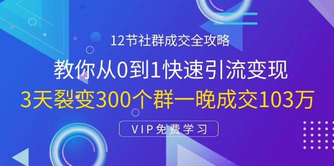 12节社群成交全攻略：从0到1快速引流变现，3天裂变300个群一晚成交103万-火柴小市场