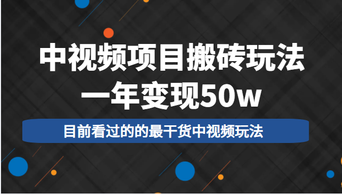 中视频项目搬砖玩法，一年变现50w，目前看过的的最干货中视频玩法-火柴小市场
