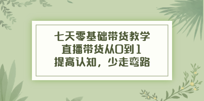 七天零基础带货教学，直播带货从0到1，提高认知，少走弯路-火柴小市场
