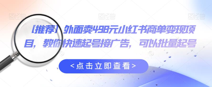 外面卖498元小红书商单变现项目，教你快速起号接广告，可以批量起号-火柴小市场