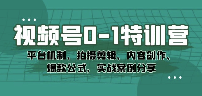 视频号0-1特训营：平台机制、拍摄剪辑、内容创作、爆款公式，实战案例分享-火柴小市场