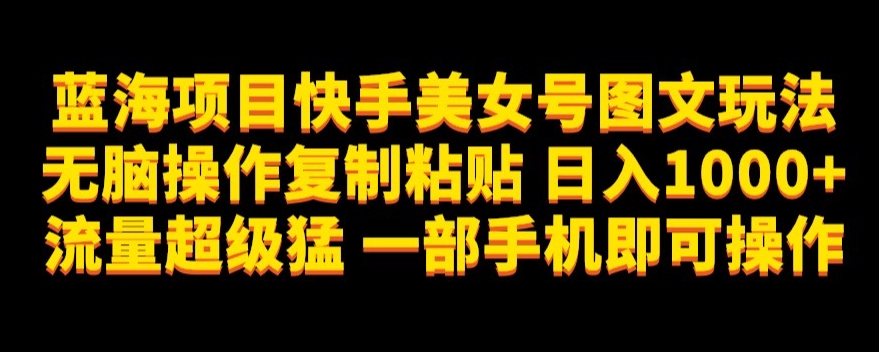 蓝海项目快手美女号图文玩法，无脑操作复制粘贴，日入1000+流量超级猛一部手机即可操作【揭秘】-火柴小市场