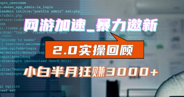 网游加速邀新，狂吃提成，适合小白，首月破千（v2.0版教程）【揭秘】-火柴小市场