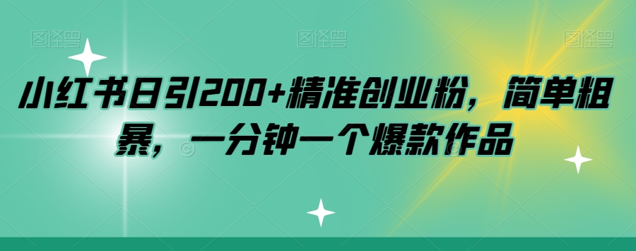 小红书日引200+精准创业粉，简单粗暴，一分钟一个爆款作品【揭秘】-火柴小市场