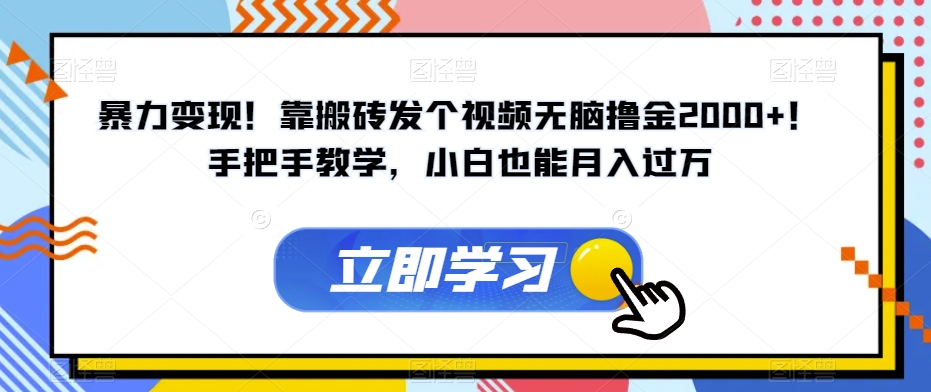 暴力变现！靠搬砖发个视频无脑撸金2000+！手把手教学，小白也能月入过万【揭秘】-火柴小市场