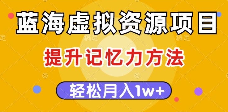 蓝海虚拟资源项目，提升记忆力方法，多种变现方式，轻松月入1w+【揭秘】-火柴小市场