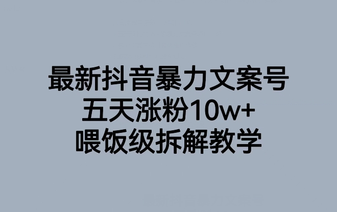 最新抖音暴力文案号，五天涨粉10w+，喂饭级拆解教学-火柴小市场
