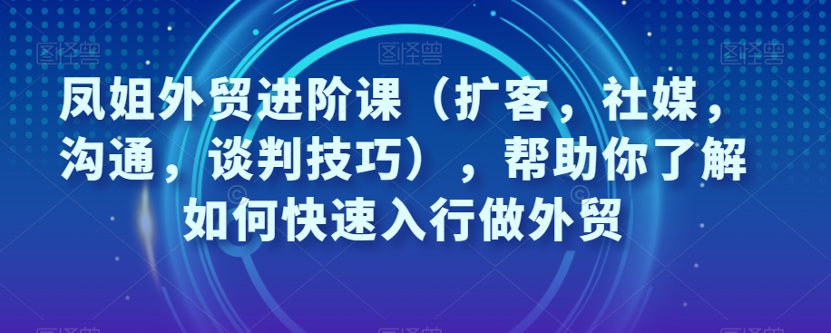 凤姐外贸进阶课（扩客，社媒，沟通，谈判技巧），帮助你了解如何快速入行做外贸-火柴小市场