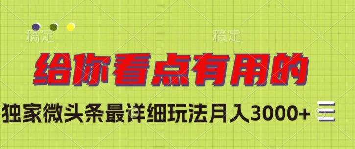 独家微头条最详细玩法，月入3000+【揭秘】-火柴小市场