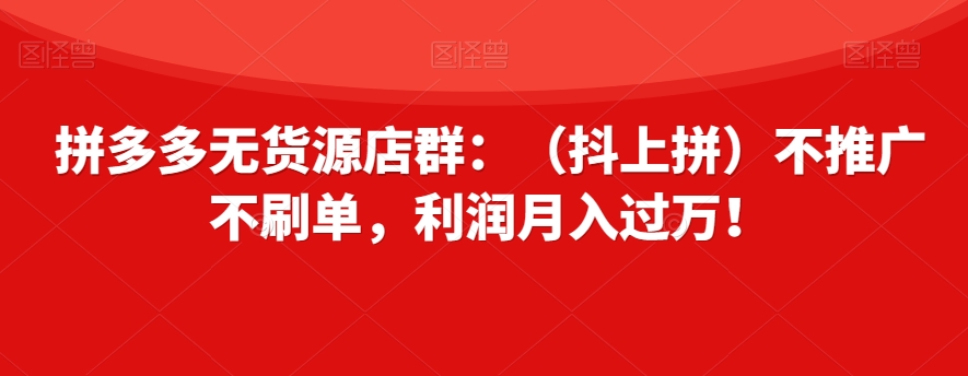 拼多多无货源店群：（抖上拼）不推广不刷单，利润月入过万！【揭秘】-火柴小市场