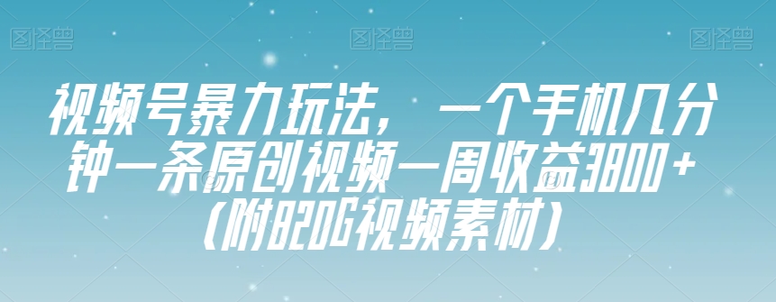 视频号暴力玩法，一个手机几分钟一条原创视频一周收益3800+（附820G视频素材）-火柴小市场