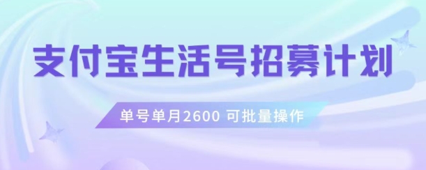 支付宝生活号作者招募计划，单号单月2600，可批量去做，工作室一人一个月轻松1w+【揭秘】-火柴小市场