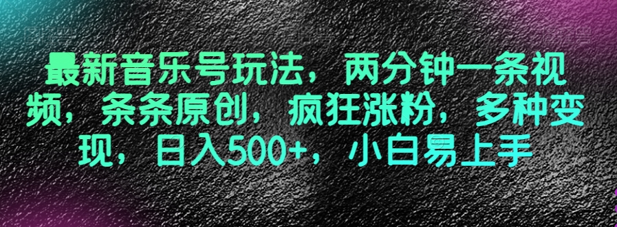 最新音乐号玩法，两分钟一条视频，条条原创，疯狂涨粉，多种变现，日入500+，小白易上手【揭秘】-火柴小市场