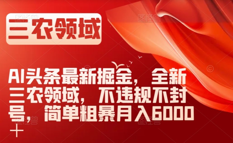 AI头条最新掘金，全新三农领域，不违规不封号，简单粗暴月入6000＋【揭秘】-火柴小市场