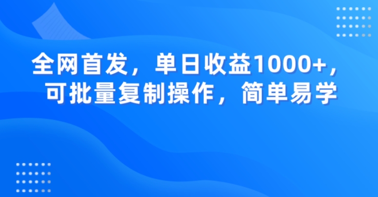 全网首发，单日收益1000+，可批量复制操作，简单易学【揭秘】-火柴小市场