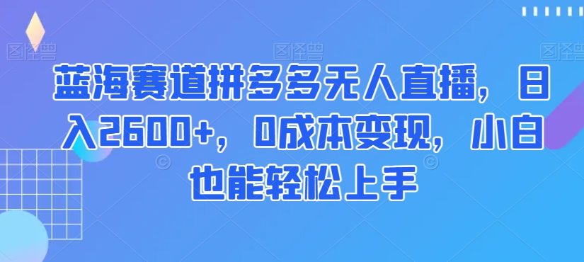 蓝海赛道拼多多无人直播，日入2600+，0成本变现，小白也能轻松上手【揭秘】-火柴小市场