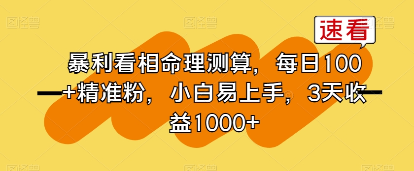 暴利看相命理测算，每日100+精准粉，小白易上手，3天收益1000+【揭秘】-火柴小市场
