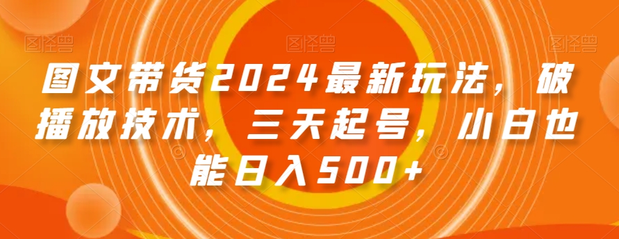 图文带货2024最新玩法，破播放技术，三天起号，小白也能日入500+【揭秘】-火柴小市场