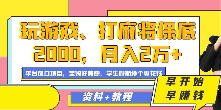 玩游戏、打麻将保底2000，月入2万+，平台风口项目【揭秘】-火柴小市场