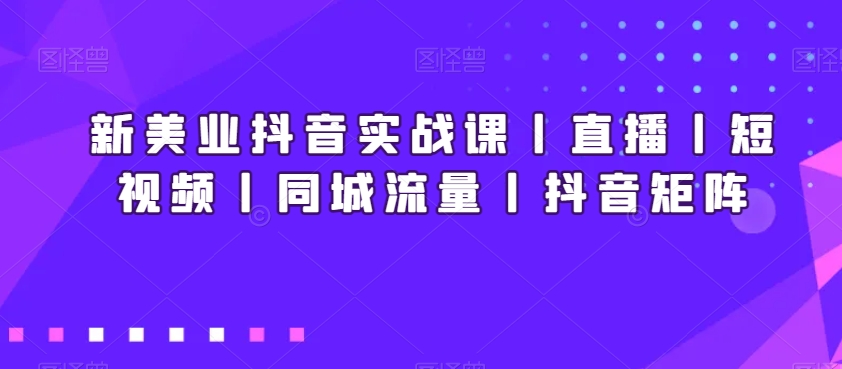 新美业抖音实战课丨直播丨短视频丨同城流量丨抖音矩阵-火柴小市场