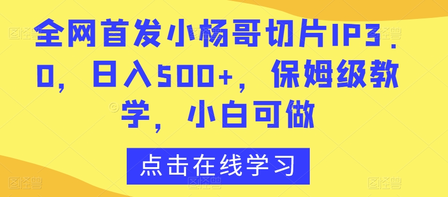 全网首发小杨哥切片IP3.0，日入500+，保姆级教学，小白可做【揭秘】-火柴小市场