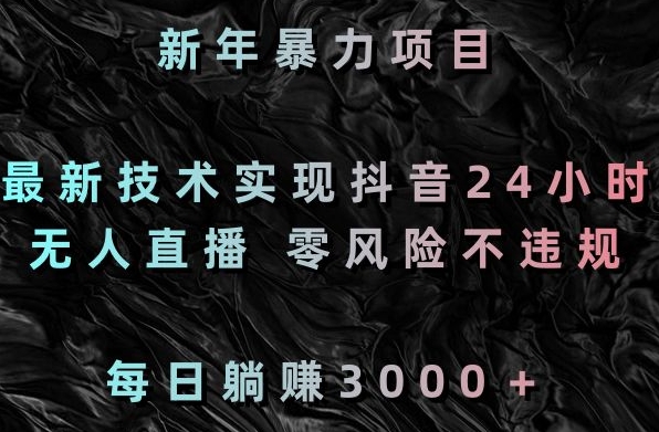 新年暴力项目，最新技术实现抖音24小时无人直播，零风险不违规，每日躺赚3000＋【揭秘】-火柴小市场