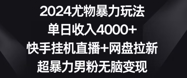 2024尤物暴力玩法，单日收入4000+，快手挂机直播+网盘拉新，超暴力男粉无脑变现【揭秘】-火柴小市场