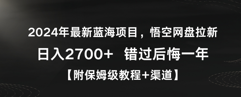 2024年最新蓝海项目，悟空网盘拉新，日入2700+错过后悔一年【附保姆级教程+渠道】【揭秘】-火柴小市场