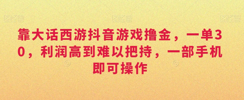 靠大话西游抖音游戏撸金，一单30，利润高到难以把持，一部手机即可操作，日入3000+【揭秘】-火柴小市场