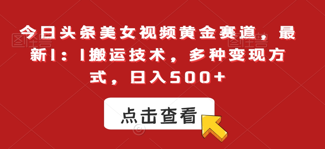 今日头条美女视频黄金赛道，最新1：1搬运技术，多种变现方式，日入500+【揭秘】-火柴小市场