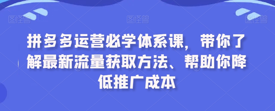 拼多多运营必学体系课，带你了解最新流量获取方法、帮助你降低推广成本-火柴小市场