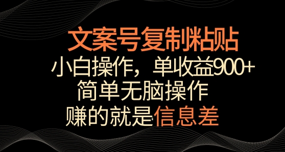 文案号掘金，简单复制粘贴，小白操作，单作品收益900+【揭秘】-火柴小市场