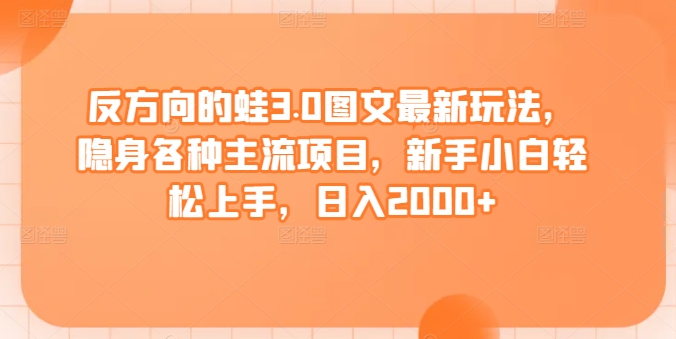 反方向的蛙3.0图文最新玩法，隐身各种主流项目，新手小白轻松上手，日入2000+【揭秘】-火柴小市场