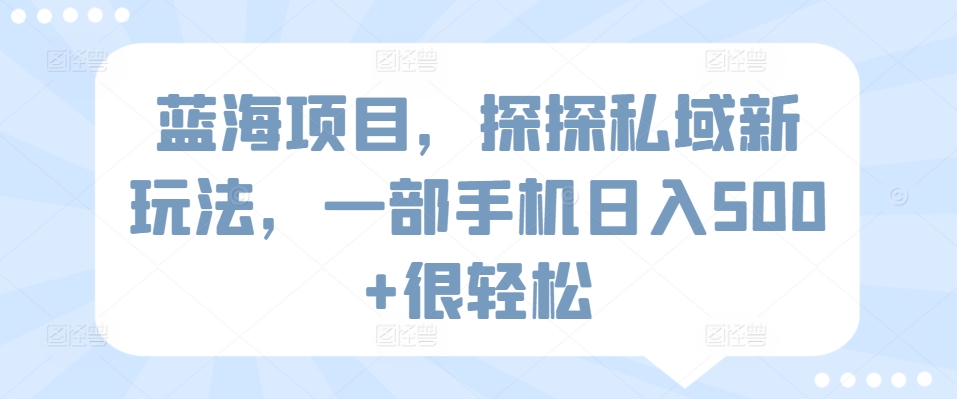 蓝海项目，探探私域新玩法，一部手机日入500+很轻松【揭秘】-火柴小市场