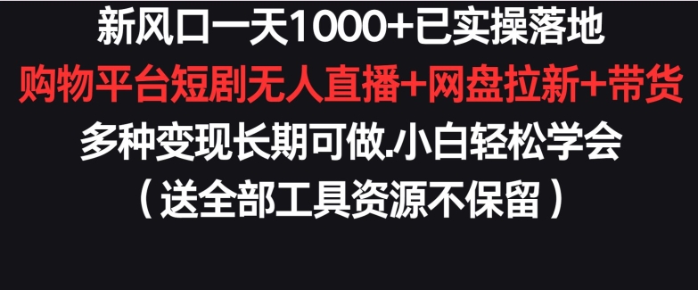 新风口一天1000+已实操落地购物平台短剧无人直播+网盘拉新+带货多种变现长期可做【揭秘】-火柴小市场