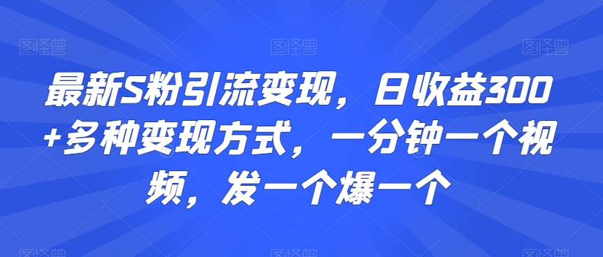 最新S粉引流变现，日收益300+多种变现方式，一分钟一个视频，发一个爆一个【揭秘】-火柴小市场
