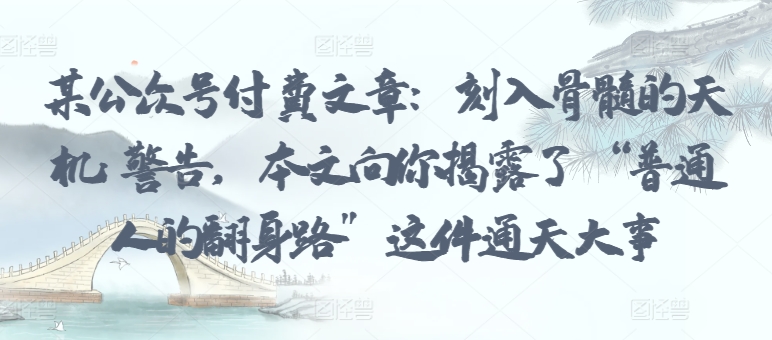 某公众号付费文章：刻入骨髓的天机: 警告，本文向你揭露了 “普通人的翻身路” 这件通天大事-火柴小市场