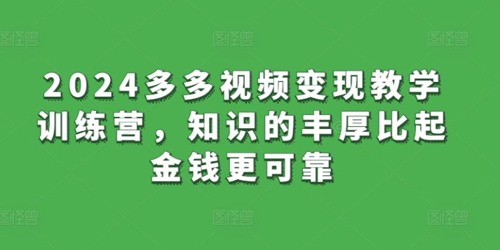 2024多多视频变现教学训练营，知识的丰厚比起金钱更可靠-火柴小市场