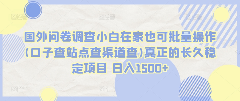 国外问卷调查小白在家也可批量操作(口子查站点查渠道查)真正的长久稳定项目 日入1500+【揭秘】-火柴小市场