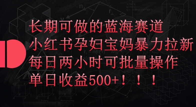 长期可做的蓝海赛道，小红书孕妇宝妈暴力拉新玩法，每日两小时可批量操作，单日收益500+【揭秘】-火柴小市场