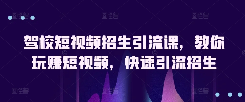驾校短视频招生引流课，教你玩赚短视频，快速引流招生-火柴小市场