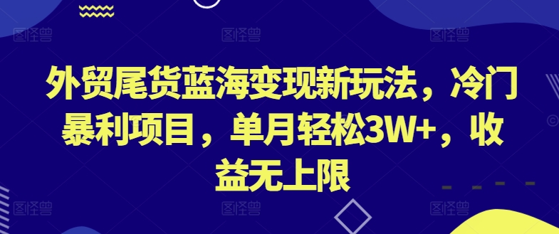 外贸尾货蓝海变现新玩法，冷门暴利项目，单月轻松3W+，收益无上限【揭秘】-火柴小市场
