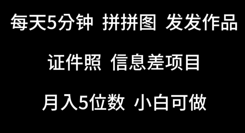 每天5分钟，拼拼图发发作品，证件照信息差项目，小白可做【揭秘】-火柴小市场