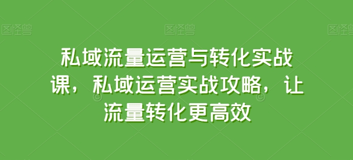 私域流量运营与转化实战课，私域运营实战攻略，让流量转化更高效-火柴小市场