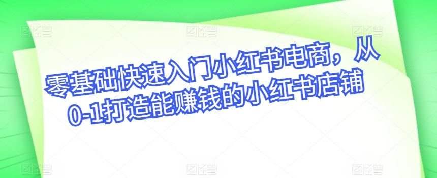 零基础快速入门小红书电商，从0-1打造能赚钱的小红书店铺-火柴小市场