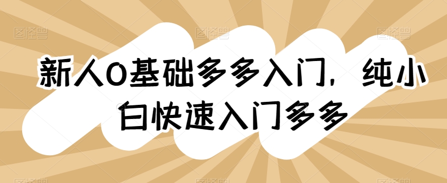 新人0基础多多入门，​纯小白快速入门多多-火柴小市场