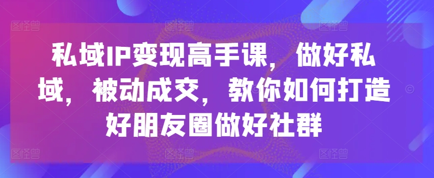 私域IP变现高手课，做好私域，被动成交，教你如何打造好朋友圈做好社群-火柴小市场