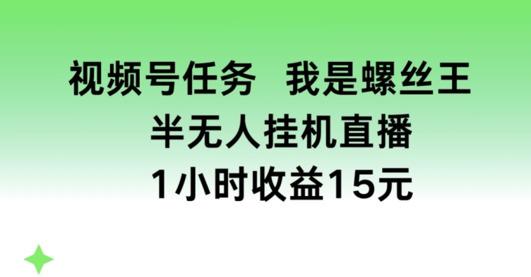 视频号任务，我是螺丝王， 半无人挂机1小时收益15元【揭秘】-火柴小市场