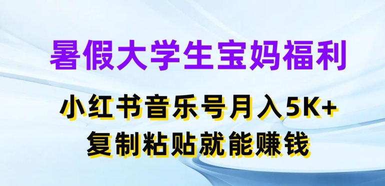 暑假大学生宝妈福利，小红书音乐号月入5000+，复制粘贴就能赚钱【揭秘】-火柴小市场
