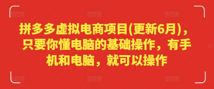 拼多多虚拟电商项目(更新6月)，只要你懂电脑的基础操作，有手机和电脑，就可以操作-火柴小市场